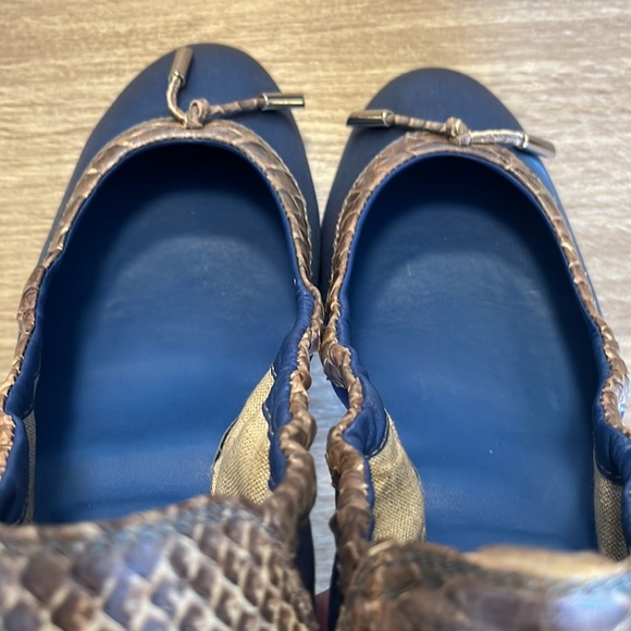 Authentic Tod's Blue Satin With Snakeskin Trim Scrunch Dee Ballet Flats - Picture 6 of 16